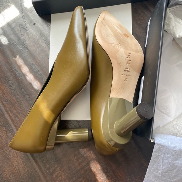 Tibi NWT olive green leather shoes with geometric heel design - Picture 4 of 6